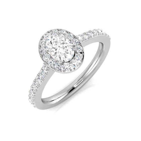 0.79ct VS1/F-G Oval cut Natural Diamonds Halo Shoulder Set Ring
