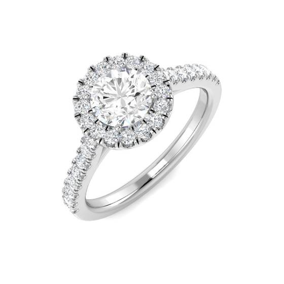 1.06ct VVS/D-E Round Cut Lab Grown Diamond Halo Shoulder Set Ring