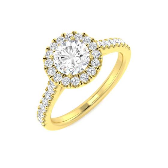 1.06ct VVS/D-E Round Cut Lab Grown Diamond Halo Shoulder Set Ring