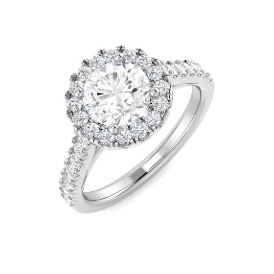 1.44ct VVS/D-E Round Cut Lab Grown Diamond Halo Shoulder Set Ring