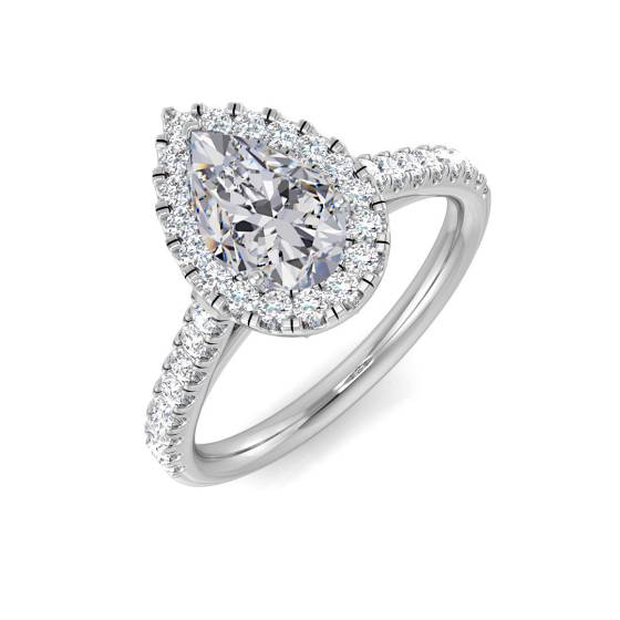 1.20ct SI1/E Pear cut Natural Diamond Halo Shoulder Set Ring