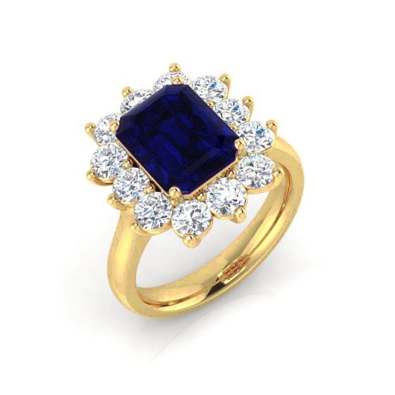 4.65ct VVS Emerald Cut Blue Sapphire Gemstone and Lab Grown Diamond Halo Ring