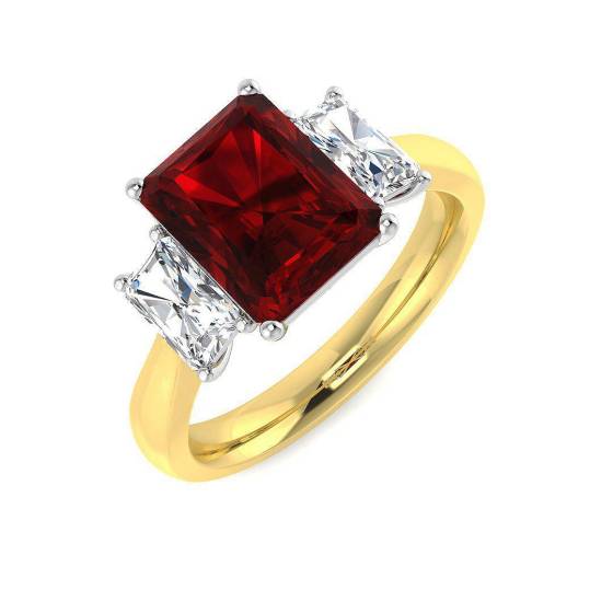 4.08ct Emerald Cut Ruby and Diamond Trilogy Ring