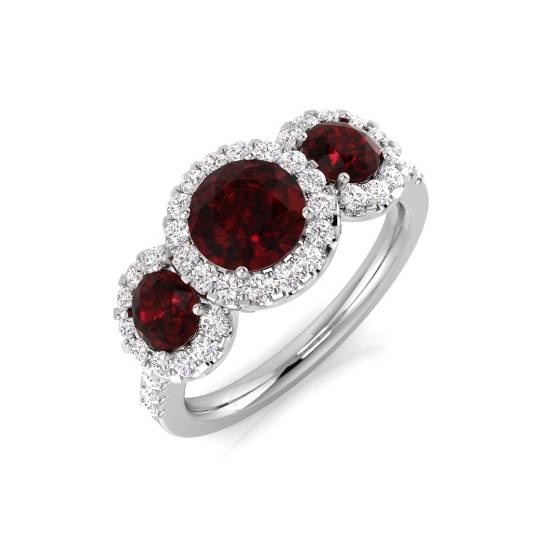 2.05ct SI/E-F Round cut Ruby Gemstone Halo Shoulder Set Ring
