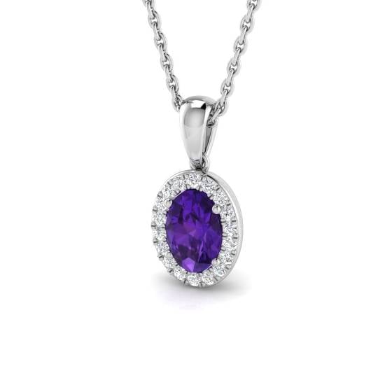 0.55ct VS/F-G Oval cut Amethyst Gemstone Halo Pendant