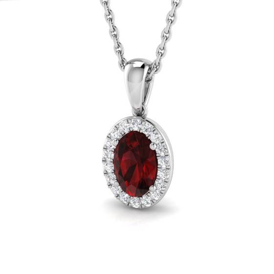 0.65ct VS/E-F Oval cut Garnet Gemstone Halo Pendant