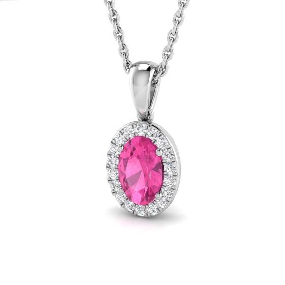 0.60ct VS/F-G Oval cut Pink Sapphire Gemstone Halo Pendant