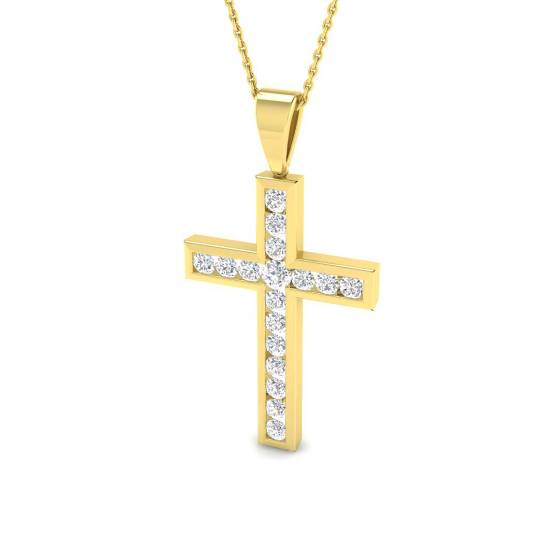 1.00ct VS/F-G Round Cut Natural Diamond 16Inches Cross Pendant