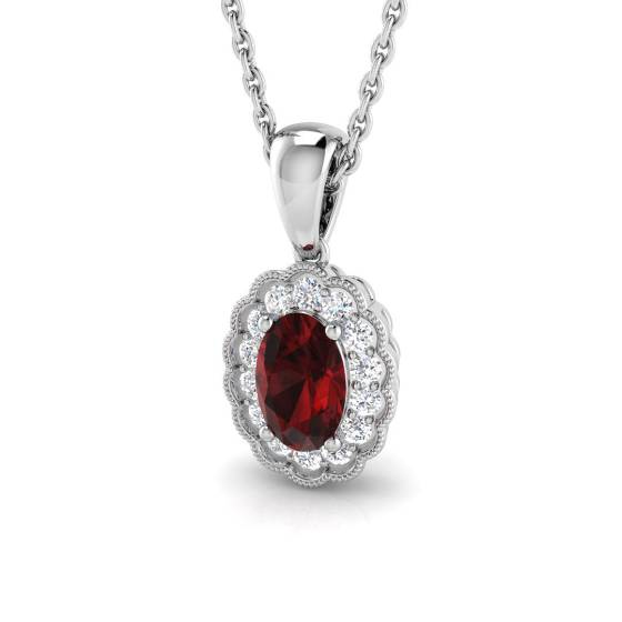 0.80ct VS/E-F Oval cut Garnet Gemstone Bezel Halo Pendant