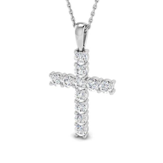 1.01ct VVS/D-E Round Cut Labgrown Diamond Cross Pendant