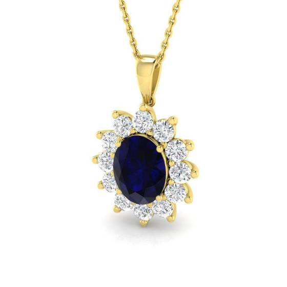 2.33ct Oval Cut Blue Sapphire Gemstone Halo Pendant