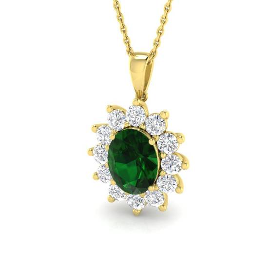 2.33ct Oval Cut Green Emerald Gemstone Halo Pendant