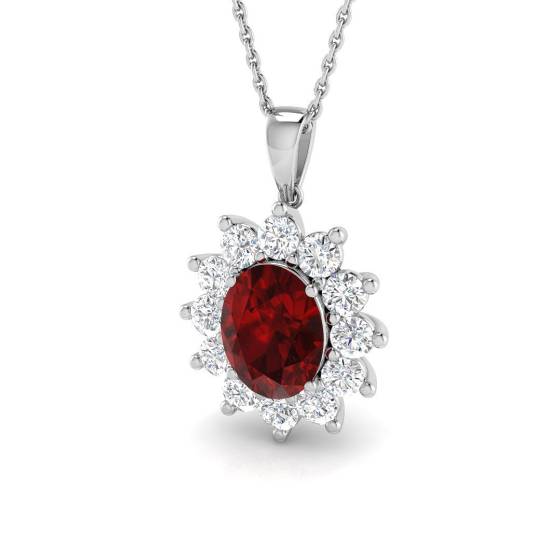 3.25ct Oval Cut Ruby Gemstone and Labgrown Diamonds Halo Pendant
