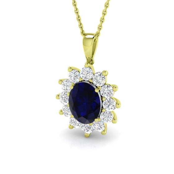 3.51ct Oval Cut Blue Sapphire Gemstone Halo Pendant