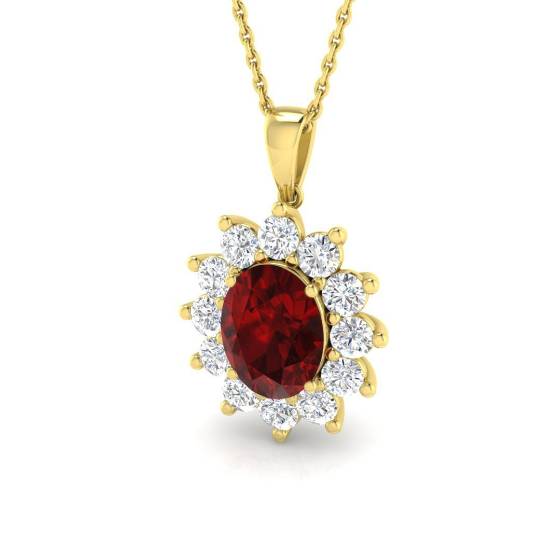 3.25ct VVS/E-F Oval Cut Ruby Gemstone and Labgrown Diamonds Halo Pendant