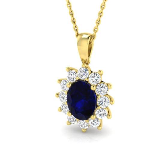 2.20ct VVS/D-E Oval Cut Blue Sapphire Gemstone Halo Pendant