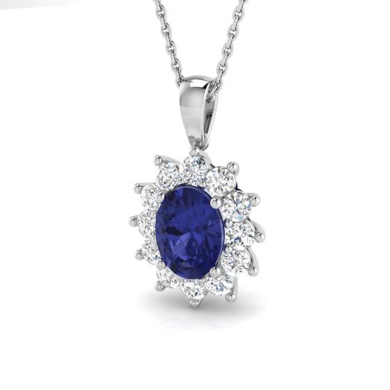 2.40ct VVS/D-E Oval Cut Blue Sapphire Gemstone Halo Ring