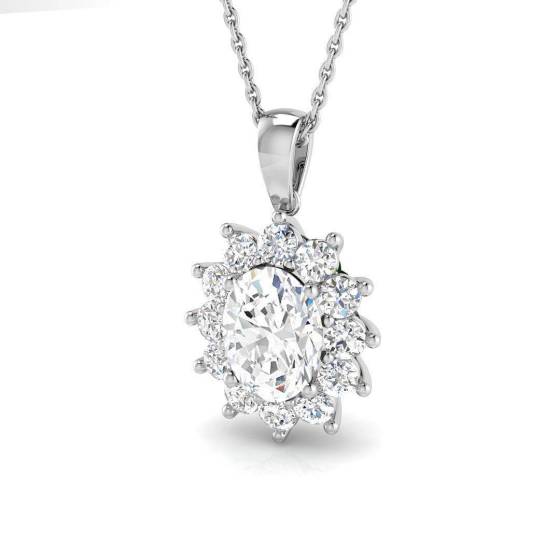 1.60ct VVS/D-E Oval Cut Labgrown Diamond Halo Pendant
