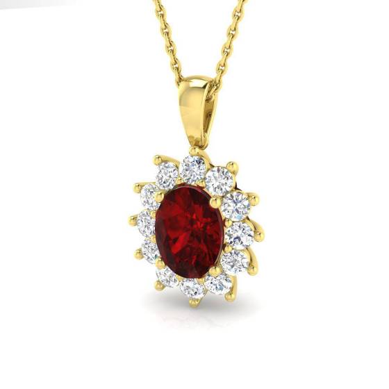 2.00ct VVS/D-E Oval Cut Ruby Gemstone Halo Pendant