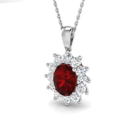 4.20ct VVS/D-E Oval Cut Ruby Gemstone and Labgrown Diamonds Halo Pendant