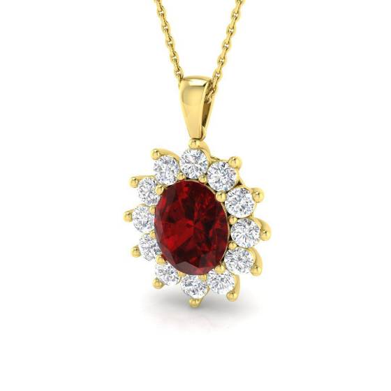 4.20ct VVS/D-E Oval Cut Ruby Gemstone and Labgrown Diamonds Halo Pendant
