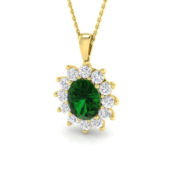 3.37ct VVS/E-F Oval Cut Green Emerald Gemstone Halo Pendant