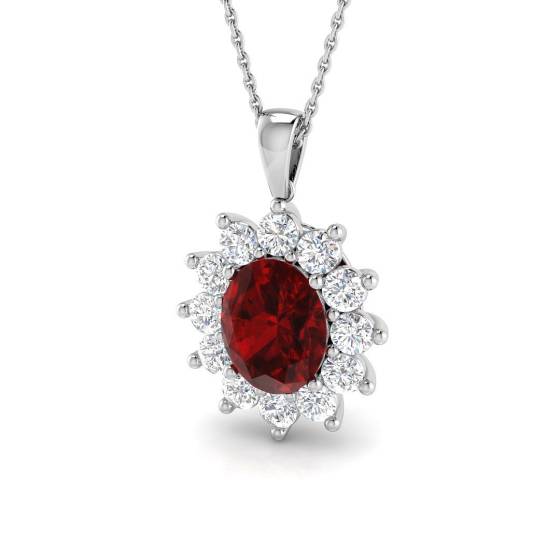 4.62ct Oval Cut Ruby Gemstone and Labgrown Diamonds Halo Pendant