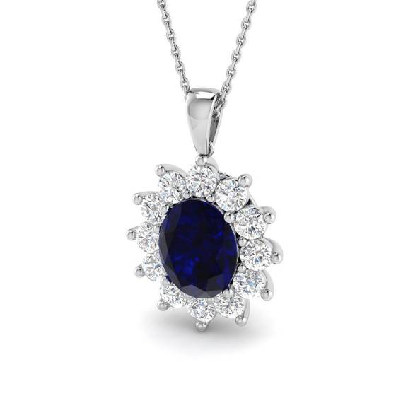 4.45ct Oval Cut Blue Sapphire Gemstone Halo Pendant