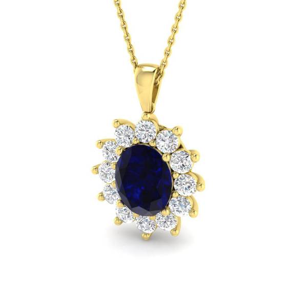 4.45ct Oval Cut Blue Sapphire Gemstone Halo Pendant