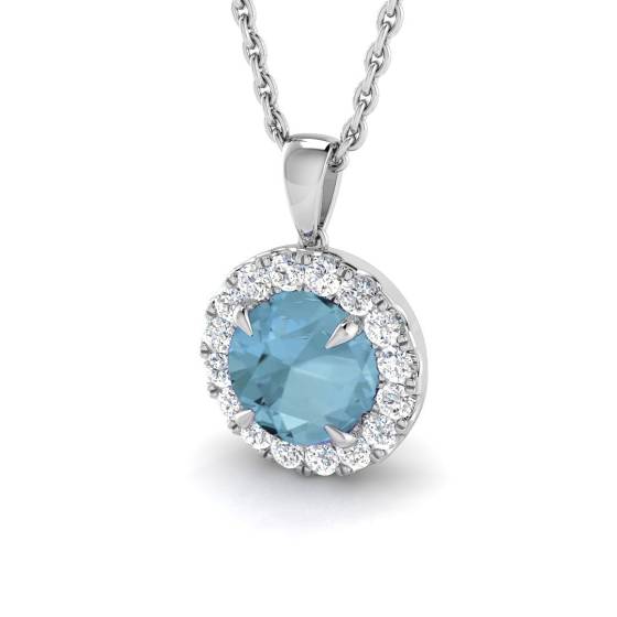 0.75ct SI/F-G Round cut Aquamarine Gemstone Halo Pendant