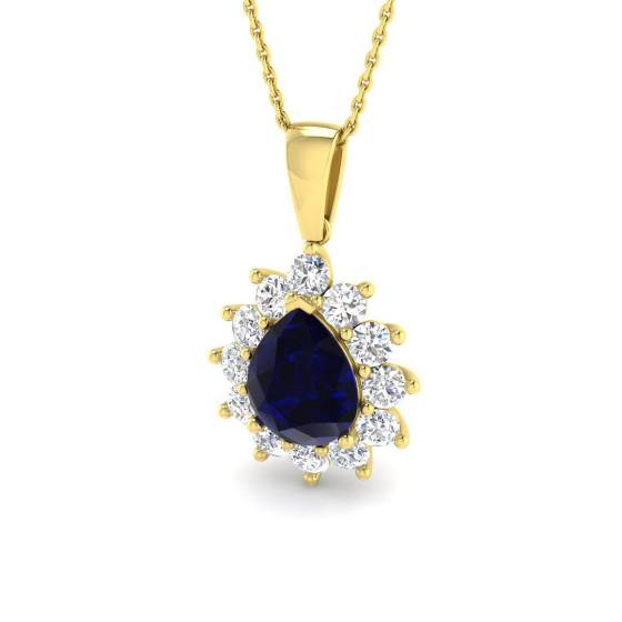 4.41ct Pear Cut Blue Sapphire Gemstone Halo Pendant