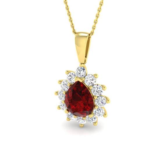 4.18ct Pear Cut Ruby Gemstone Halo Pendant