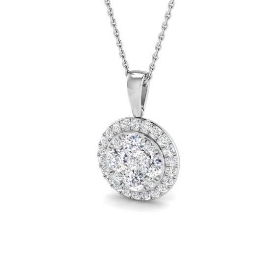 1.07ct VVS/D-E Round Cut Labgrown Diamond Cluster Halo Pendant