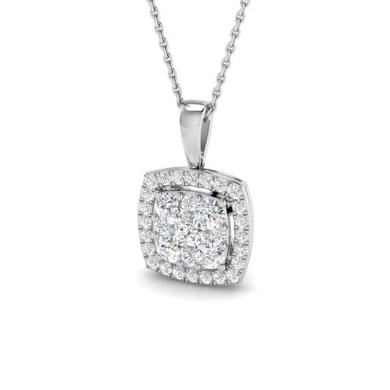 0.90ct VVS/D-E Round Cut Labgrown Diamond Cluster Halo Pendant