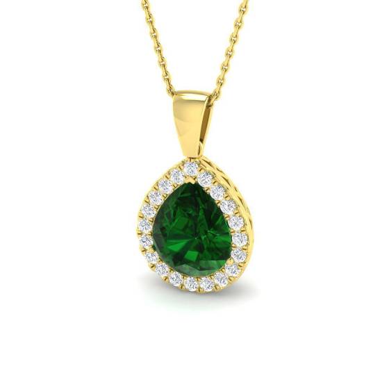 3.08ct Pear Cut Green Emerald Halo Pendant