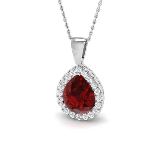 4.77ct Pear Cut Ruby Gemstone Halo Pendant