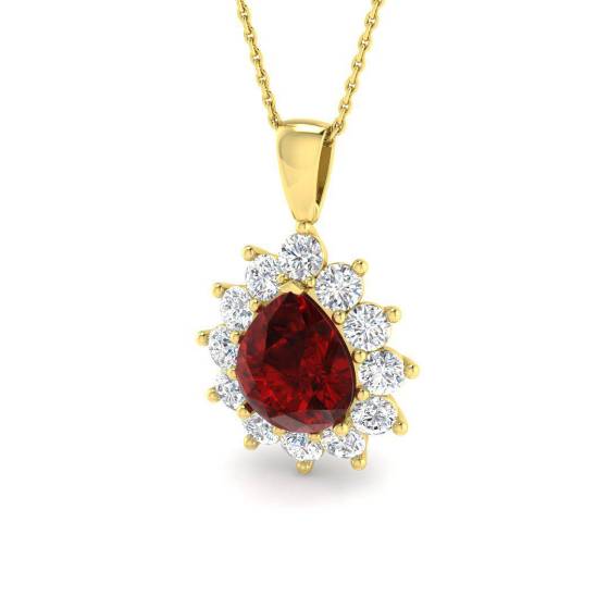 5.65ct Pear Cut Ruby Gemstone Halo Pendant
