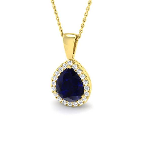 3.43ct Pear Cut Blue Sapphire Gemstone Halo Pendant