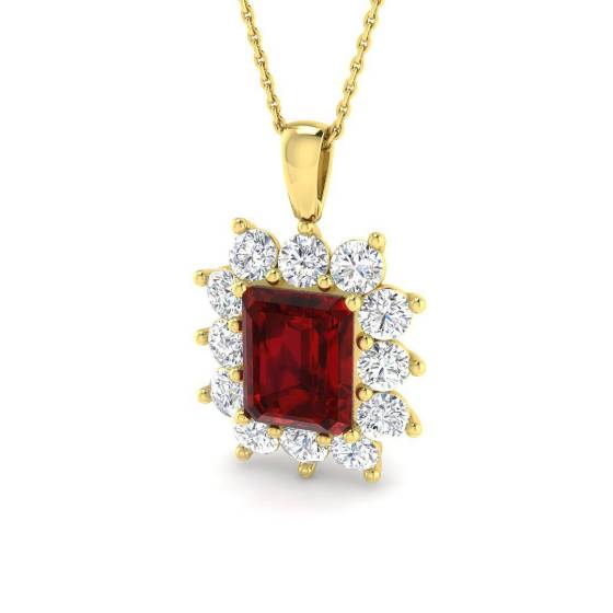 6.80ct Radiant Cut Ruby Gemstone Halo Pendant