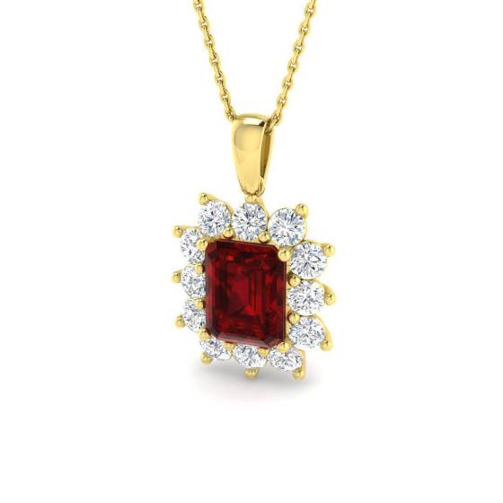 4.52ct Emerald Cut Ruby Gemstone Halo Pendant