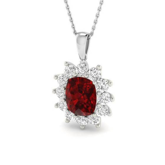 5.29ct Cushion Cut Ruby Gemstone Halo Pendant