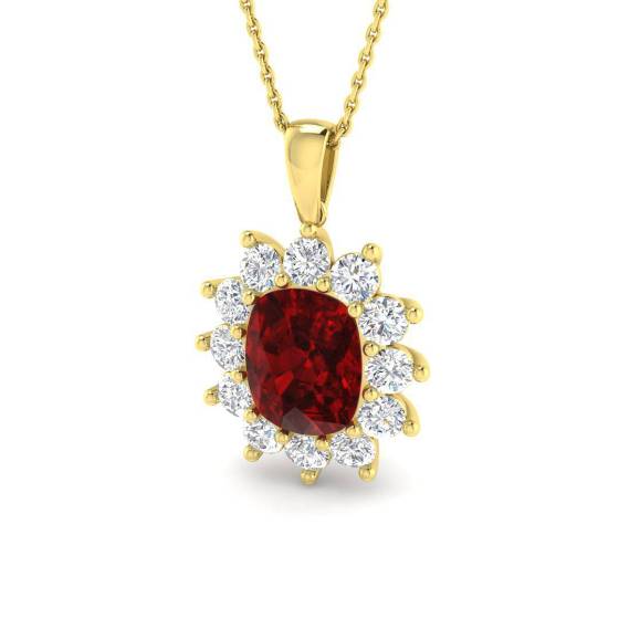 5.29ct Cushion Cut Ruby Gemstone Halo Pendant