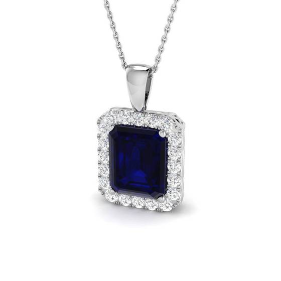 7.16ct Radiant Cut Blue Sapphire Gemstone Halo Pendant