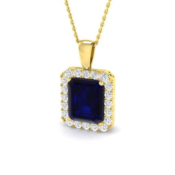 7.16ct Radiant Cut Blue Sapphire Gemstone Halo Pendant