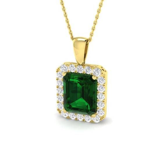 4.77ct Radiant Cut Green Emerald Gemstone Halo Pendant