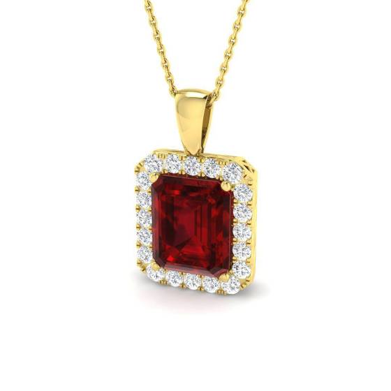 6.50ct Radiant Cut Ruby Gemstone Halo Pendant