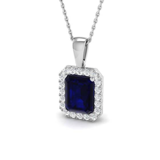 3.76ct Radiant Cut Blue Sapphire Gemstone Halo Pendant
