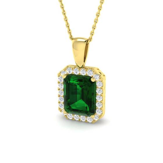 3.50ct Radiant Cut Green Emerald Gemstone Halo Pendant