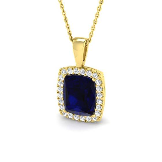 4.38ct Radiant Cut Blue Sapphire Gemstone Halo Pendant