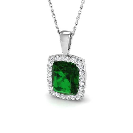 2.64ct Cushion Cut Green Emerald Gemstone Halo Pendant